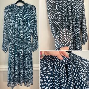 SCOOP Retro Teal Dots Smock Waist Maxi Dress Large‎
